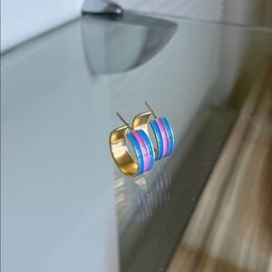 Gimaguas Blue and Pink Striped Hoop Earrings 🩷💙
